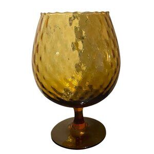 Empoli Italy Vtg Amber Diamond Optic Glass Brandy Snifter Goblet MCM 70s